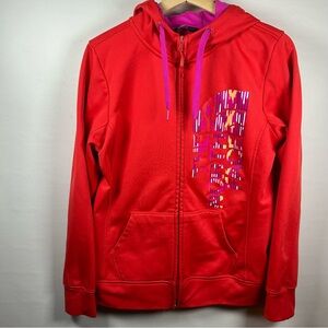 The North Face Red Hoodie with Pink Accents
